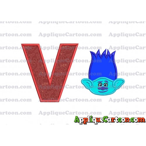 Trolls Branch Applique Embroidery Design With Alphabet V