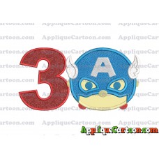 Tsum Tsum Captain America Applique Embroidery Design Birthday Number 3