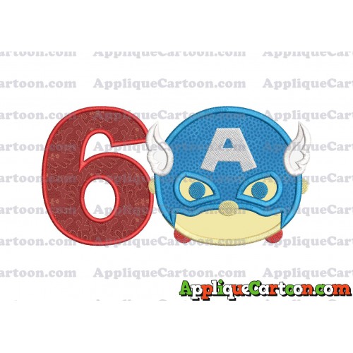 Tsum Tsum Captain America Applique Embroidery Design Birthday Number 6