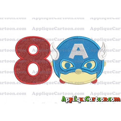 Tsum Tsum Captain America Applique Embroidery Design Birthday Number 8