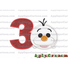 Tsum Tsum Olaf Applique Embroidery Design Birthday Number 3
