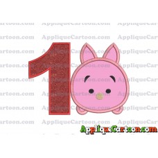 Tsum Tsum Piglet Applique Embroidery Design Birthday Number 1