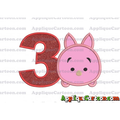 Tsum Tsum Piglet Applique Embroidery Design Birthday Number 3