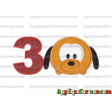 Tsum Tsum Pluto Applique Embroidery Design Birthday Number 3
