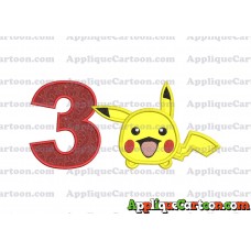 Tsum Tsum Pokemon Applique Embroidery Design Birthday Number 3
