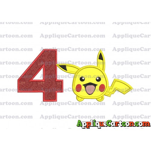 Tsum Tsum Pokemon Applique Embroidery Design Birthday Number 4