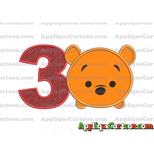 Tsum Tsum Winnie The Pooh Applique Embroidery Design Birthday Number 3