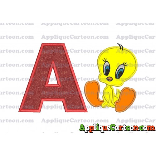 Tweety Applique Embroidery Design With Alphabet A