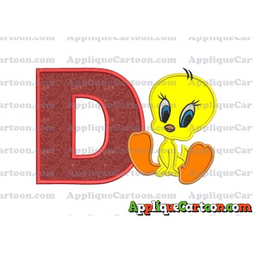Tweety Applique Embroidery Design With Alphabet D