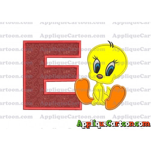 Tweety Applique Embroidery Design With Alphabet E