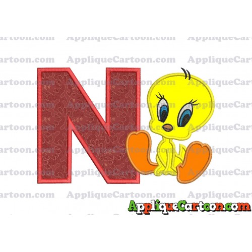 Tweety Applique Embroidery Design With Alphabet N