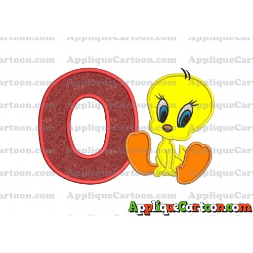 Tweety Applique Embroidery Design With Alphabet O