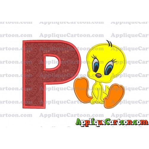Tweety Applique Embroidery Design With Alphabet P