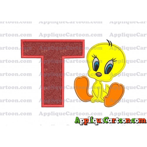 Tweety Applique Embroidery Design With Alphabet T