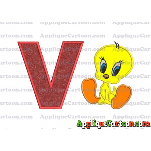 Tweety Applique Embroidery Design With Alphabet V