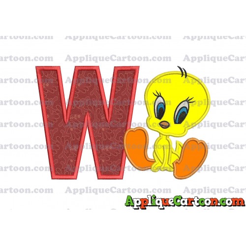Tweety Applique Embroidery Design With Alphabet W