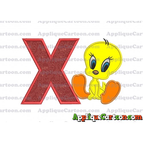 Tweety Applique Embroidery Design With Alphabet X