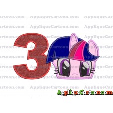Twilight Sparkle Purple My Little Pony Applique Embroidery Design Birthday Number 3