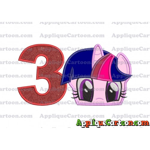 Twilight Sparkle Purple My Little Pony Applique Embroidery Design Birthday Number 3