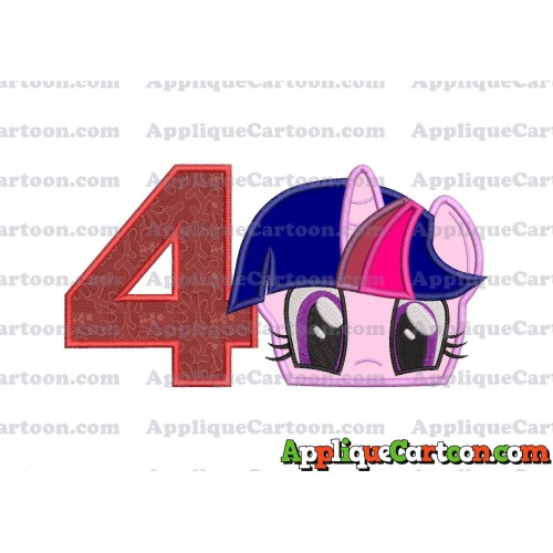 Twilight Sparkle Purple My Little Pony Applique Embroidery Design Birthday Number 4