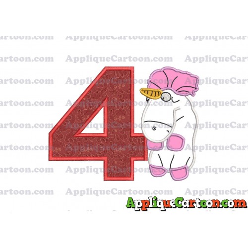 Unicorn Despicable Me Applique Embroidery Design Birthday Number 4