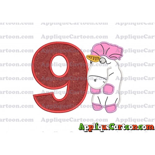 Unicorn Despicable Me Applique Embroidery Design Birthday Number 9