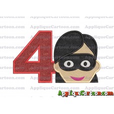 Violet Parr Incredibles Head Applique Embroidery Design (2) Birthday Number 4