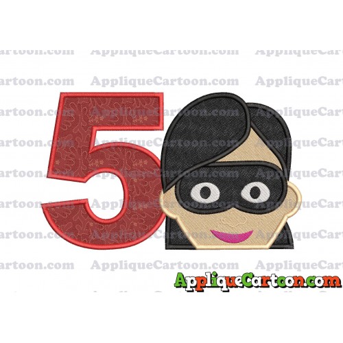 Violet Parr Incredibles Head Applique Embroidery Design (2) Birthday Number 5