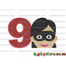 Violet Parr Incredibles Head Applique Embroidery Design (2) Birthday Number 9