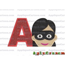 Violet Parr Incredibles Head Applique Embroidery Design (2) With Alphabet A