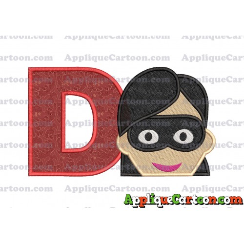 Violet Parr Incredibles Head Applique Embroidery Design (2) With Alphabet D
