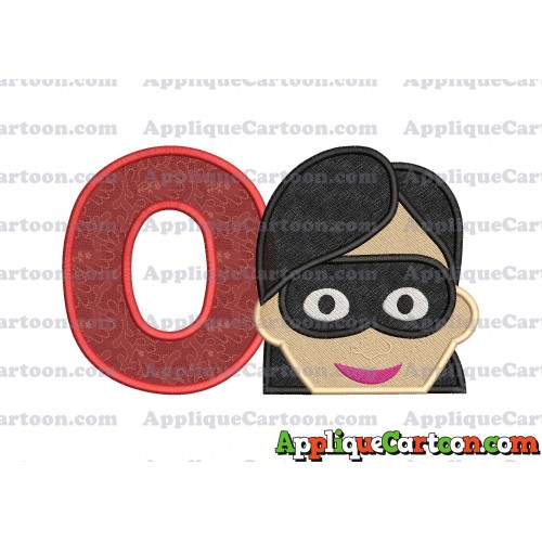 Violet Parr Incredibles Head Applique Embroidery Design (2) With Alphabet O