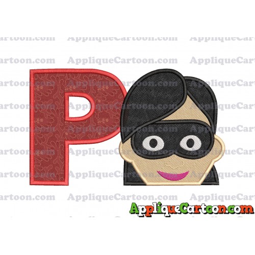 Violet Parr Incredibles Head Applique Embroidery Design (2) With Alphabet P