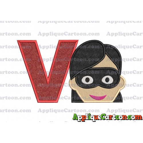 Violet Parr Incredibles Head Applique Embroidery Design (2) With Alphabet V