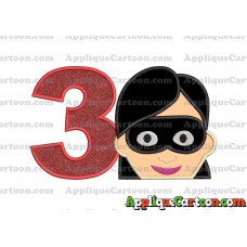 Violet Parr Incredibles Head Applique Embroidery Design Birthday Number 3