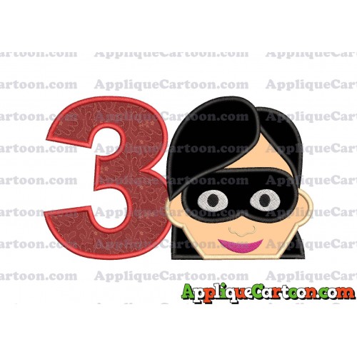 Violet Parr Incredibles Head Applique Embroidery Design Birthday Number 3