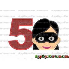 Violet Parr Incredibles Head Applique Embroidery Design Birthday Number 5