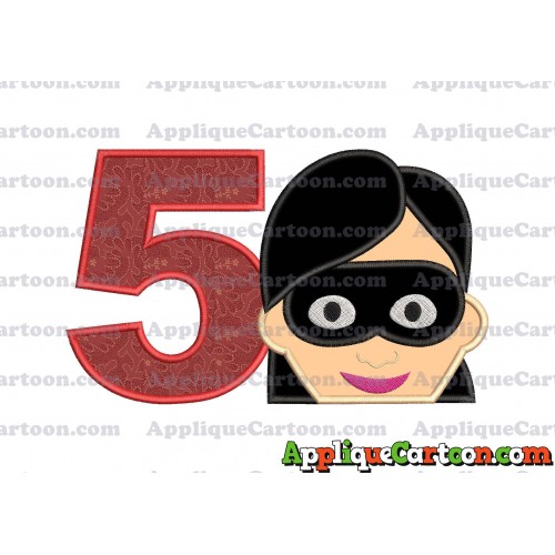 Violet Parr Incredibles Head Applique Embroidery Design Birthday Number 5
