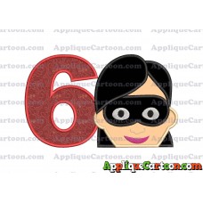 Violet Parr Incredibles Head Applique Embroidery Design Birthday Number 6