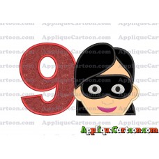 Violet Parr Incredibles Head Applique Embroidery Design Birthday Number 9