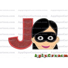 Violet Parr Incredibles Head Applique Embroidery Design With Alphabet J