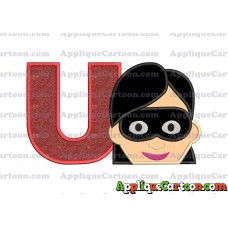 Violet Parr Incredibles Head Applique Embroidery Design With Alphabet U