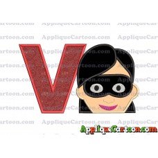 Violet Parr Incredibles Head Applique Embroidery Design With Alphabet V