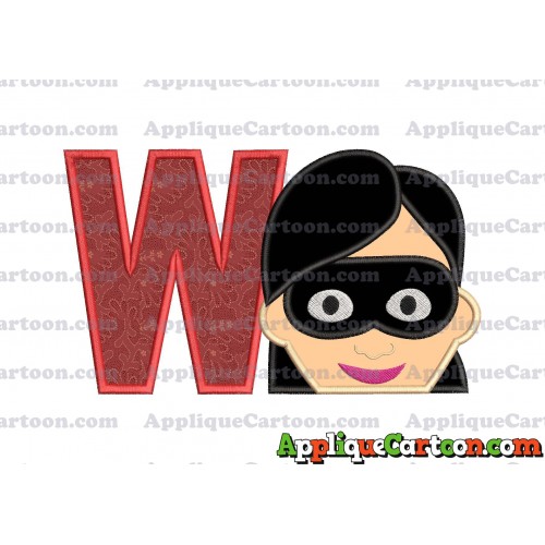 Violet Parr Incredibles Head Applique Embroidery Design With Alphabet W