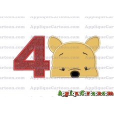 Winnie The Pooh Applique 03 Embroidery Design Birthday Number 4