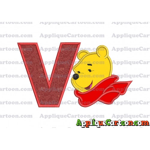 Winnie the Pooh Applique 02 Embroidery Design With Alphabet V