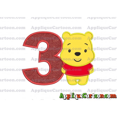 Winnie the Pooh Applique Embroidery Design Birthday Number 3