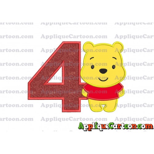 Winnie the Pooh Applique Embroidery Design Birthday Number 4