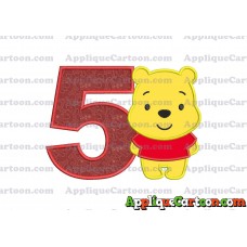 Winnie the Pooh Applique Embroidery Design Birthday Number 5