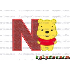 Winnie the Pooh Applique Embroidery Design With Alphabet N